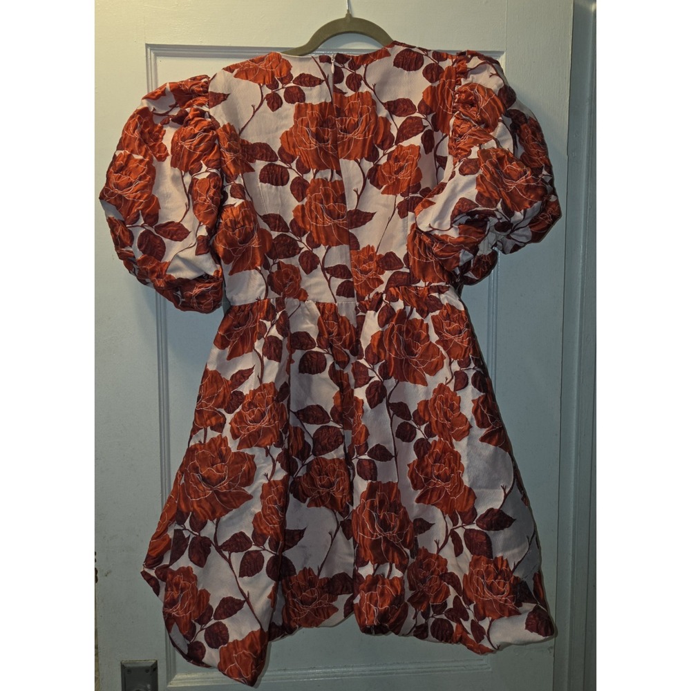 Sister Jane Wild Berry Floral Jacquard Mini Dress. Vibrant Rose. M - Picture 10 of 13